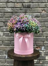 Цветочная композиция из Гипсофила и Розы в шляпной коробке в Островцы