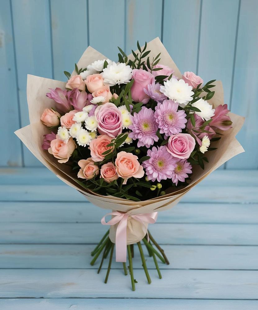 Букет цветов из: Хризантемы, Розы и Альстромерии в Островцы