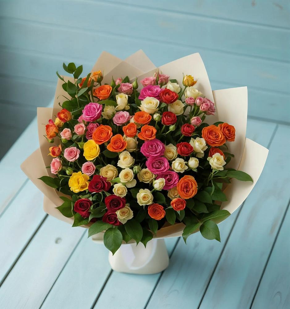 Букет Микс из разноцветных кустовых роз в Островцы
