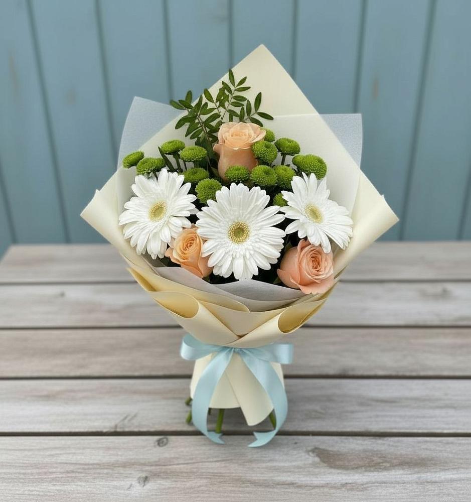 Букет цветов из: Герберы, Розы и Хризантемы в Островцы