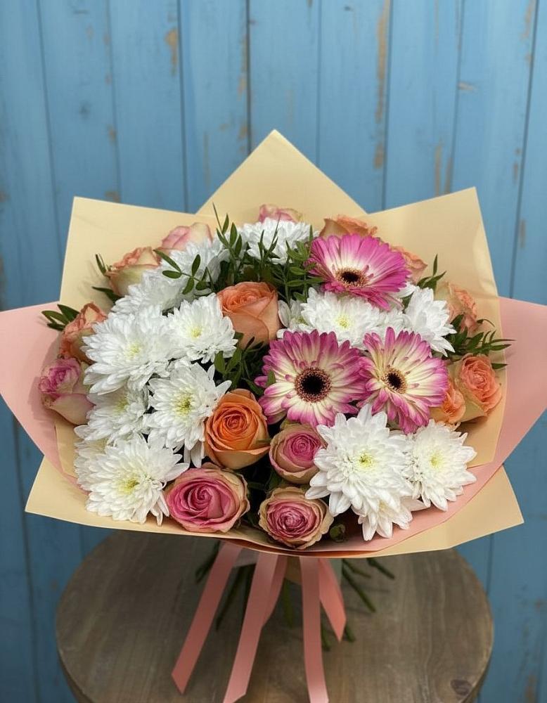 Букет цветов из: Розы, Герберы и Хризантемы в Островцы