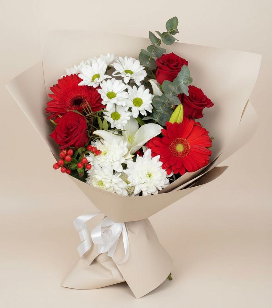 Букет цветов из: Розы, Хризантемы, Герберы и Лилии в Островцы